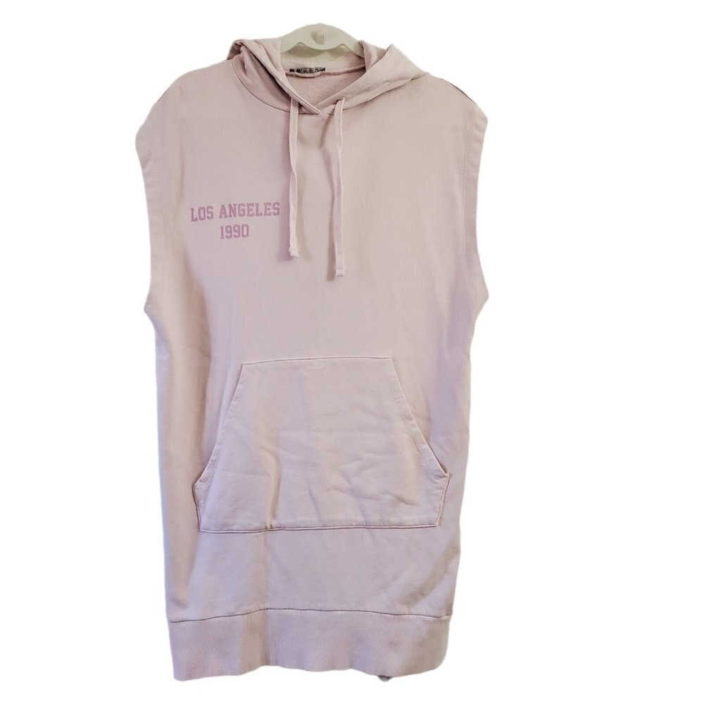 Zara Dress‎ Small Pink Washed Plush Hooded Sleeveless Mini Pockets Bloggers Fave